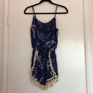 Boohoo Printed Tassel Trim Romper